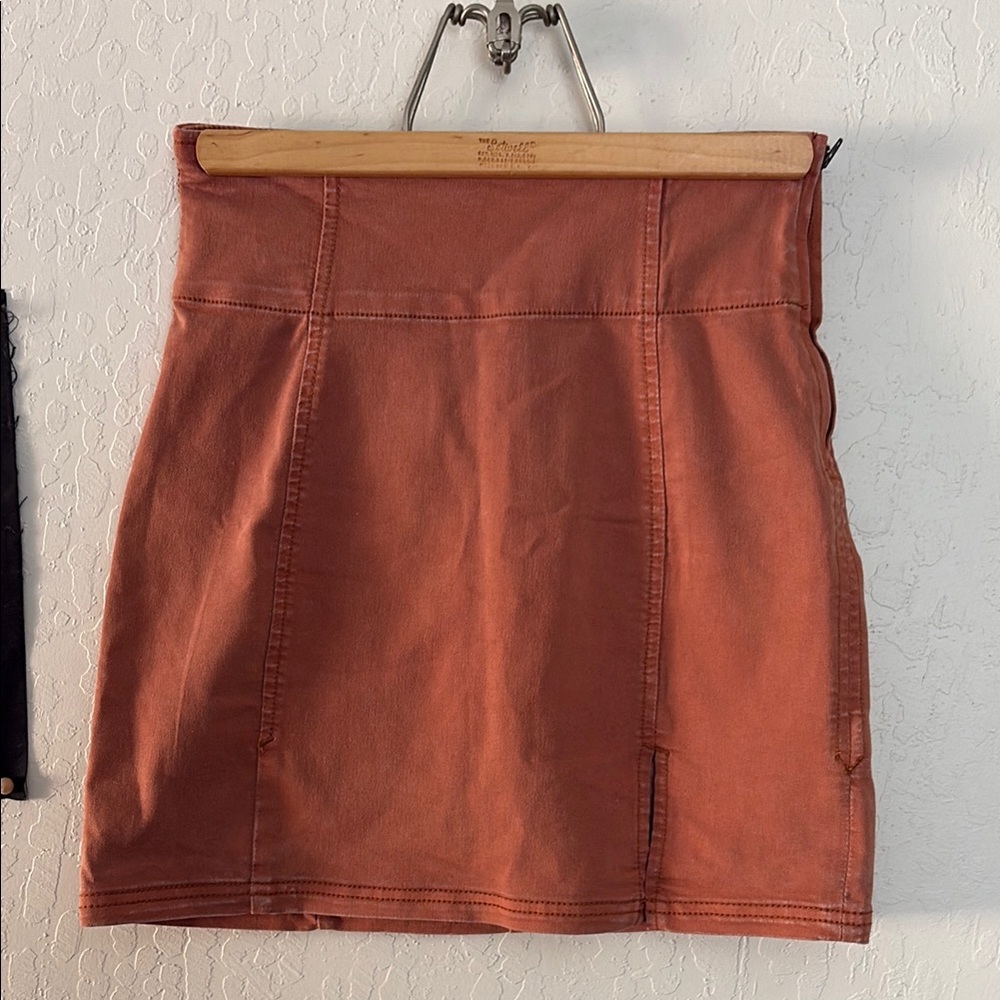 FREE PEOPLE rust orange mini skirt with slit